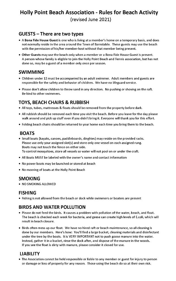 Rules for our Beach Activity